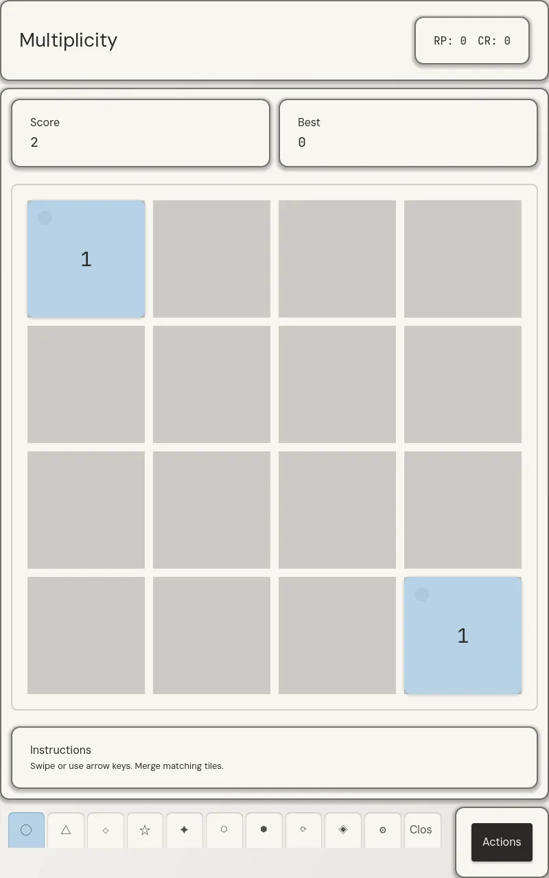 Multiplicity core 2048-style merge board.