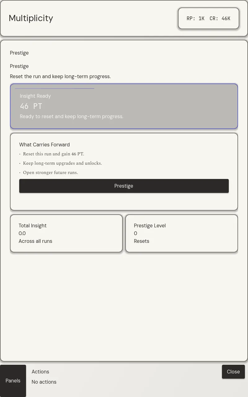 Multiplicity prestige reset screen.